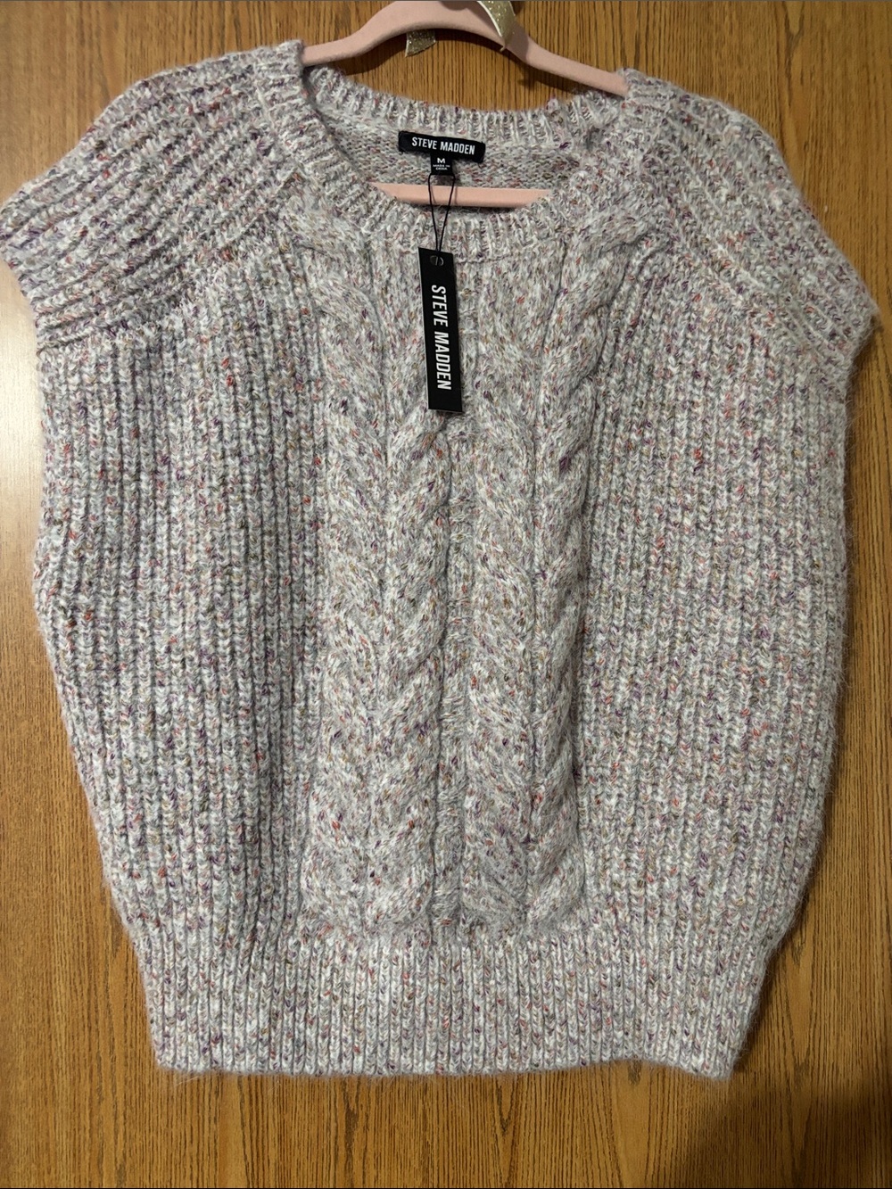 Steve Madden Cream Speckled Cable Crew Sweater